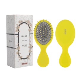 RHOS Mini Travel Hair Brush for Women/Men/Kids - Pocket Detangler Brush for Wet and Dry Hair - Travel Size Paddle Brush for Detangling- For All Hair Types (1 Pack-Yellow)