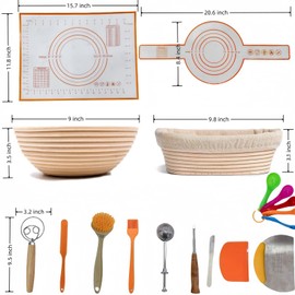 VnkloMes Bread Proofing Basket Set, Bread Baking Supplies Tools Included 20 Components, 9.8 inch Oval & 9 inch Round Bread Making Sourdough Starter Kit for Professional and Home Bakers