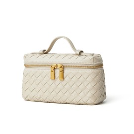 DAILANDO Small Woven Crossbody Purse for Women Designer Mini Top Handle Tote Box Bag With Long Detachable Shoulder Strap, Beige, Small