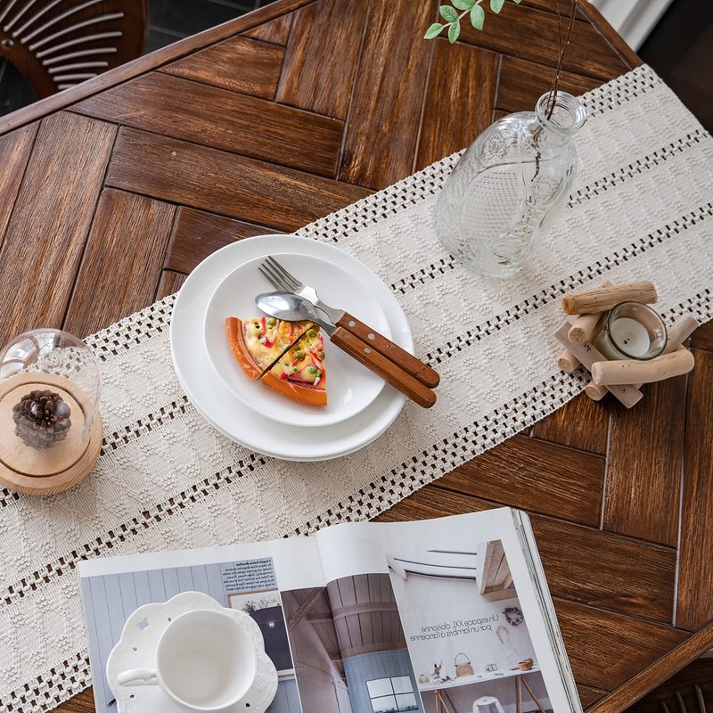 Weldomcor Macrame Table Runners Woven Rustic Table Runner Cotton Linen