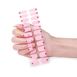 NELSHP Gel Nail Strips(French Tip)-No Nail Lamp Required, Salon-Quality, Easy to Apply & Remove - Includes 22Pcs Nail Stickers, 2 Prep Pads, Nail File & Wooden Stick (22, Pink)