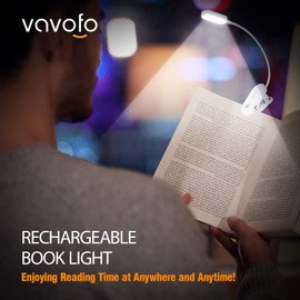 VAVOFO Rechargeable Book Light, 14 LEDs Eye Care Clip On Amber Reading Light for Bookworms Reading in Bed with 9 Colors 9 Brightness (White)