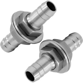 Fitvell Stainless Steel 5/16" Hose Barb Bulkhead Fitting Thru-Bulk Bulkhead Straight Hex Union with Flat Washers 2PCS