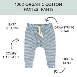 HonestBaby Multipack Honest Pants Joggers Pull on 100% Organic Cotton for Infant Baby and Toddler, Boys, Girls, Unisex, Micro Stripe Blue Heather, 0-3 Months