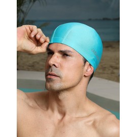 Swim Cap Nylon High Elasticity Swimming Hat for Men and Women Shorts Hair Comfprtable Breathable (Lake Blue)