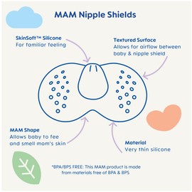 MAM Breastfeeding Nipple Shields with Sterilizing Storage Case, Nipple Shields for Nursing Newborn, Size 2 Medium, 2-Count, Clear
