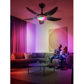 Liokoc Outdoor Ceiling Fan with Light - RGB Function and Dimmable LED via Remote & APP, 6-Speed Reversible DC Motor, Quiet Modern Design for Gazebo Pavilion Bedroom Living Room, 42 Inch Black Gold