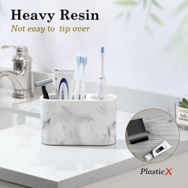 Luxspire Toothbrush Holder, 2 Slots Toothbrush and Toothpaste Holdersfor Bathrooms, Resin Toothbrush Holder Electric Toothbrush Stand for Vanity Countertop, Bathroom Accessories, Gravel White