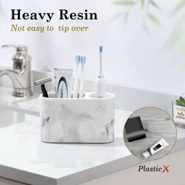Luxspire Toothbrush Holder, 2 Slots Toothbrush and Toothpaste Holdersfor Bathrooms, Resin Toothbrush Holder Electric Toothbrush Stand for Vanity Countertop, Bathroom Accessories, Gravel White