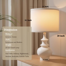Poleris 20" Modern Ceramic Table Lamps Set of 2, White Bedroom Lamps for Night Stands, Farmhouse Bedside Lamps for Bedroom Living Room, Small Nightstand Lamps Desk End Table Lamps White