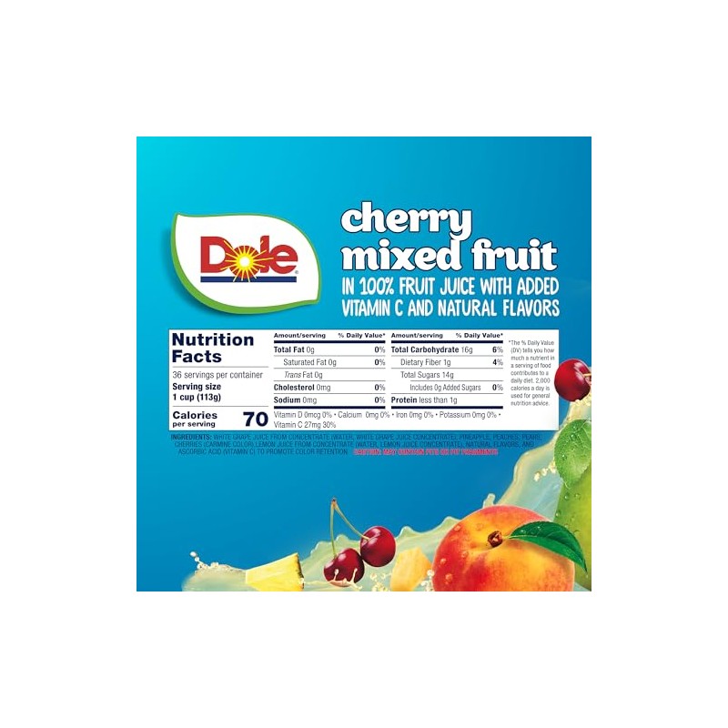 Dole Fruit Bowls Cherry Mixed Fruit in 100% Juice Snacks,
