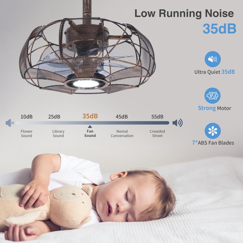 Kuailkag 15" Plug In Ceiling Fan for Outdoor, Portable LED