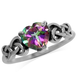Silvershake 1.43ct. Heart Shape Mystic Fire Rainbow Topaz 925 Sterling Silver Celtic Knot Ring Size 8.5