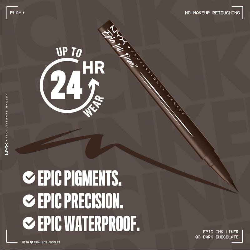 NYX PROFESSIONAL MAKEUP Epic Ink Liner, Waterproof Liquid Eyeliner with