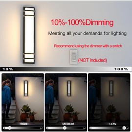 Sytmhoe Exterior Wall Lights,2Packs 36w Dimmable LED Modern Porch & Patio Wall Light Fixture, 23.6in Black Exterior Sconce Wall Mounted Lights Suitable for Garage Living Room Courtyard House(3000K)