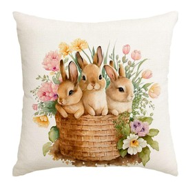 ARGOOFG Easter Pillow Covers 18x18 Inch Bunny Tulip Daffodil Throw Lumbar Pillow Cover Basket Flowers Rabbits Cushion Case Spring Outdoor Indoor Decor for Sofa Couch
