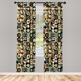 Ambesonne Mid Century Geometric Window Curtains, Hexagonal Shapes Honeycomb Gird Shapes of Retro Vibes, Lightweight Decor 2-Panel Set with Rod Pocket, Pair of - 28" x 63", Laurel Green Amber Black