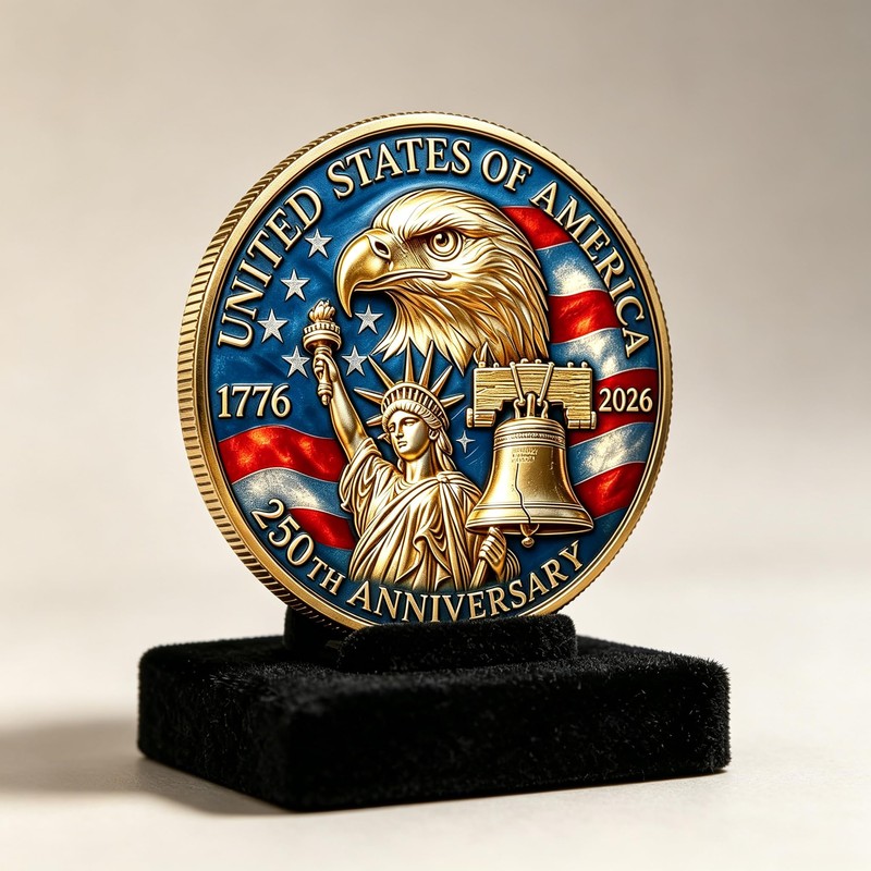 American Commemorative Coin 250th Anniversary Coin, 1776-2026 Eagle Bell Statue
