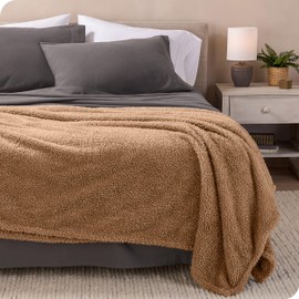 Bare Home Faux Shearling Blanket - King Blanket - Blanket for Bed, Sofa, Couch, Camping, Travel, and Gifts - Warm & Lightweight - Fluffy & Soft Plush Blanket (King, Solid Teddy Bear Brown)