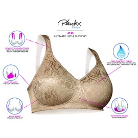 Playtex Women's 18 Hour Ultimate Lift and Support Wire Free Bra US4745, Available in Single and 2-Packs, White/White, 40C