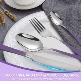 24 Pieces Flatware Set, Stainless Steel Cutlery Set with Silverware Holder, Modern Eating Tableware Set Includes Dinner Knives Forks Spoons,Hanging Silverware Set Service for 6 (Purple)…