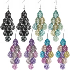 COLIGREE 4 Pairs Layered Dangle Leaf Earrings Hollow Waterdrop Filigree Earring Lightweight Women Fashion Jewelry Bohemian Stylish Accessories (Waterdrop Leaf)
