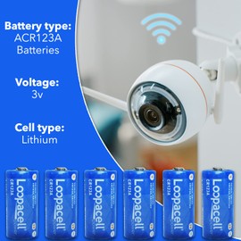 LOOPACELL CR123A 3V Lithium Battery (Pack of 6) - Long Lasting High Power Non-Rechargeable Lithium Battery for Smoke Detectors, Alarm Systems, Flashlights, Security Systems, Motion Detectors & More