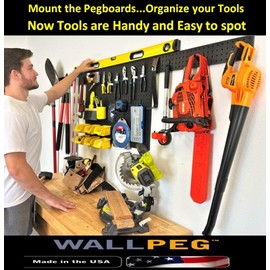 WallPeg Garage Organization Pegboard Wall Organizer - Kit PK 2-2 - Pegboard Panels, Peg Board, Garden Tool Storage, Hand Tool Organizer and Storage for Crafts (96" Wide, Black/Yellow)
