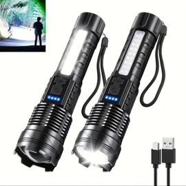2 PCS Flashlights High Lumens Rechargeable, Tactical Flashlight, with 7 Light Modes, Ipx6 Waterproof, with Strobe, High Powered Flash Light, Camping 2025 Must Haves