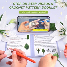 Crochetta Crochet Kit for Beginners, Crochet Starter Kit with Step-by-Step Video Tutorials, Mother‘s Day Birthday Crochet Gifts for Adults, Home Decor DIY Craft Supplies, Lily (40%+ Yarn)