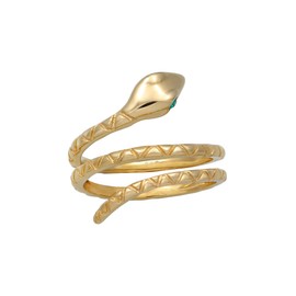 Elli Pinky Modern Women's Snake Ring with Crystals in 925 Sterling Silver Gold-Plated, Sterling Silver, Glass