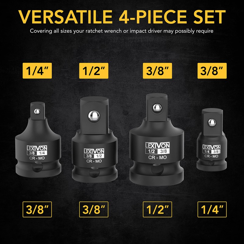 LEXIVON Impact Socket Adapter and Reducer 4-Piece Set | 1/4"