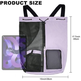 lifwimner Mesh Beach Backpack with Wet Pocket Drawstring Pool Bag Waterproof Swimming Bag Gym Backpack for Men & Women(Purple)