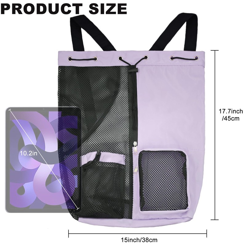 lifwimner Mesh Beach Backpack with Wet Pocket Drawstring Pool Bag