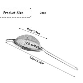Rumyve 2 Pcs Stainless Steel Fine Mesh Tea Strainers,Small 8 cm Diameter Kitchen Colander Filter with Handle for Spices Juice Egg Tea Coffee Flour Sifting
