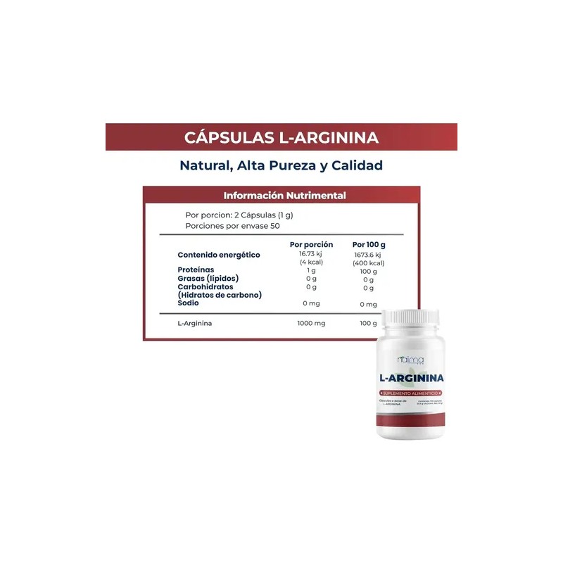 Arginina 500mg 100 Cápsulas Por Frasco