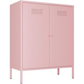 Fumedo 2 Mesh Door Metal Storage Cabinet for Bed Room,Living Room,Home,Hotel,Office,Garage,Kitchen,3-Tier,2 Removable Shelves (Mesh Door Cabinet, Pink)