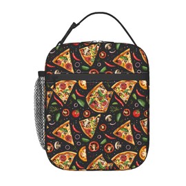 ainori Reusable Pizza Lunch Box for Kids Girls Boys Women Adult, Insulated Mexican Food Lunch Bag,Polyester Cooler Handbags Case for School Picnic Work Travel Beach or Hiking (Black)