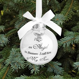 Christmas Memorial Feather Ball Angel Ornament I Have an Angel in Heaven I Call Him Son Family Memorial Loss of Loved One Hanging Pendant Xmas Tree Décor
