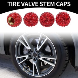 Partuto 4pcs 16x14mm Universal Tire Valve Stem Caps - Car Wheel Valve Cap Anti Crash Valve Stem Cover Tyre Valve Dust Cap Tire Valve Cap - ABS Copper Red Spherical Faux Crystal Rhinestone