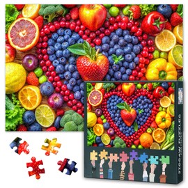 1000 Piece Healthy Diet Jigsaw Puzzle Heart-Shaped Fresh Fruits, Vegetables, and Colorful Ingredients Motivational Puzzle for Adults, Families, and Wellness Enthusiasts 50x70cm