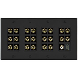 RiteAV 4 Gang 11.1 Surround Sound Speaker Banana Wall Plate with HDMI and RCA Female to Female Connectors - Black