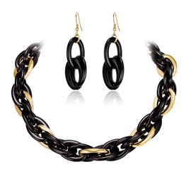 Ever Faith Acrylic Chain Link Choker Necklace with Earrings Set, Chunky Statement Acrylic Resin Chain Boho Jewelry Set for Women Black