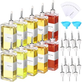 Reallnaive 10 Sets Olive Oil Dispenser Bottles for Kitchen with Nozzles Funnel Labels Cooking Oil Dispenser 500ml Set for Kitchen Vinegar Coffee Syrup(Silver)