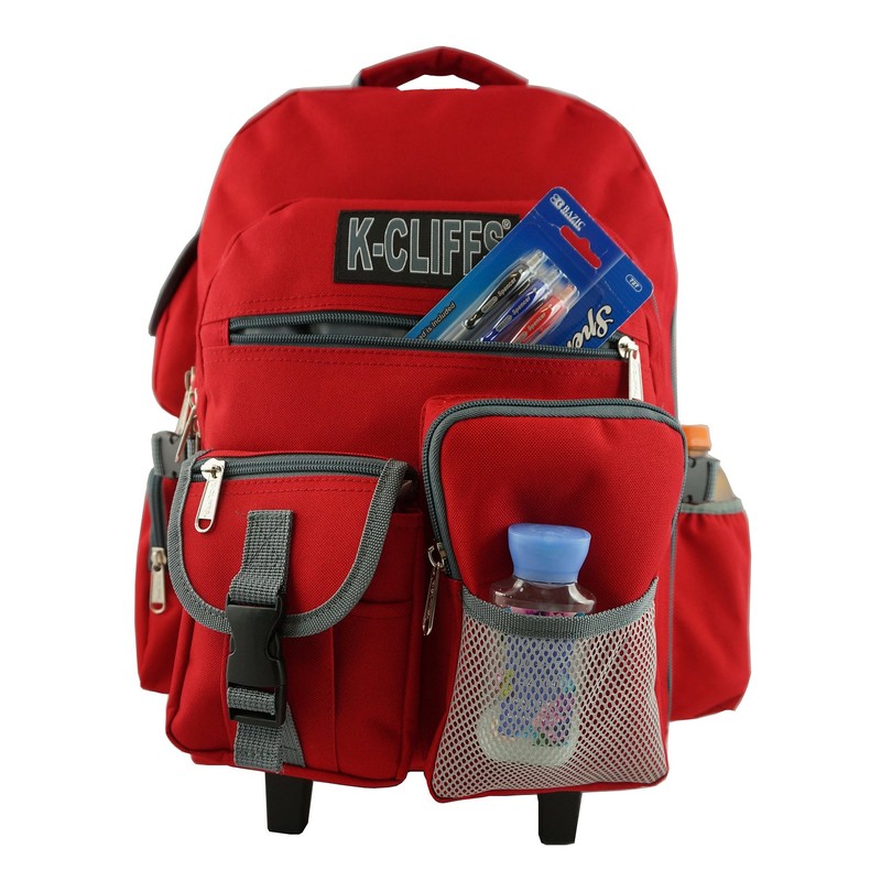 K-Cliffs Heavy Duty Rolling Backpack School Bookbag with Wheels Deluxe