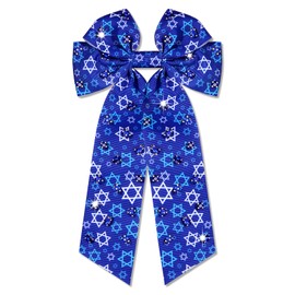 Vokone Hanukkah Hair Bows for Women Menorah Dreidel Star of David Hair Bow Clips Blue Jeweled Satin Hair Ribbon Jewish Holiday Outfit Accessories Gifts Star of David Print