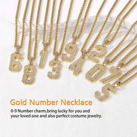 U7 Men's Women's Necklace with Number 0-9 Pendant Iced Out Numbers Pendant Chain Number Lucky Pendant with Zirconia Copper Number Chain Necklace Hip Hop Necklace Fashion Jewellery for Birthday, Brass