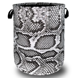 Grey White Snake Texture Laundry Hamper Snake Colorful Laundry Basket With Handles Foldable Oxford Cloth Tote Bag Clothes Toy Storage Bucket 18.9x16.5 Inch For Bathroom/Laundry/Bedroom