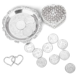 YMNLSASR Arras Para Boda Catolica - Wedding Unity Coins, Arras de boda Catolica with Silver Heart Shaped Box, Arras de matrimonio, Wedding coins for Unity Ceremony Ideas, Monedas de boda