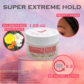 Zoysh Edge Perfect Control Super Extreme Hold 2X | Water-Based Pomade | For All Hair Types, 48Hrs Lasting, Non-Flaking, Allergy Free Fragrance (Citron Pink Pearl, Net Wt. 1.05 Oz)